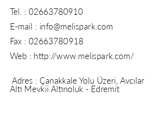Melis Park Hotel iletiim bilgileri